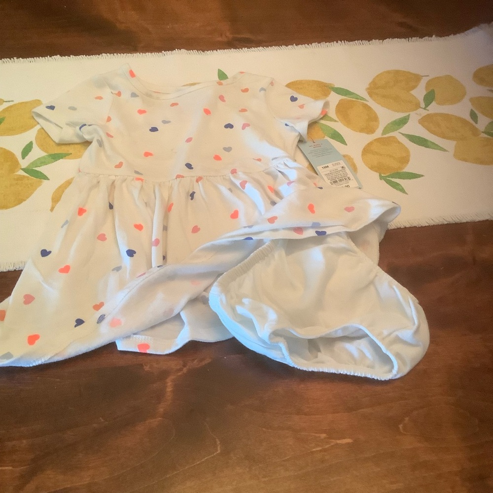 Cat & Jack White Dress with Pink, Coral, Blue and Lavender Heart Print